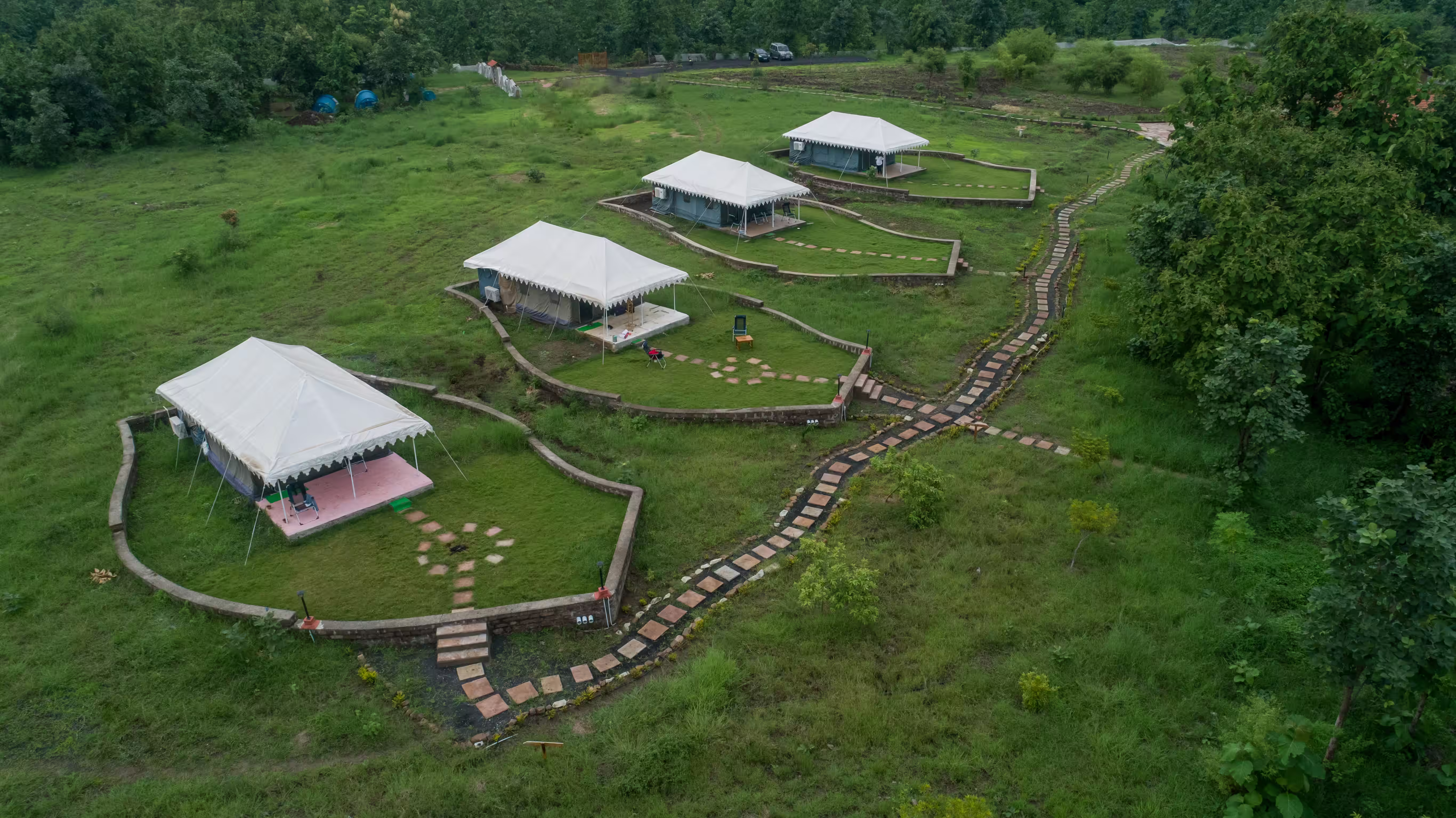 Lush tropical jungle retreat with luxury wooden cabins