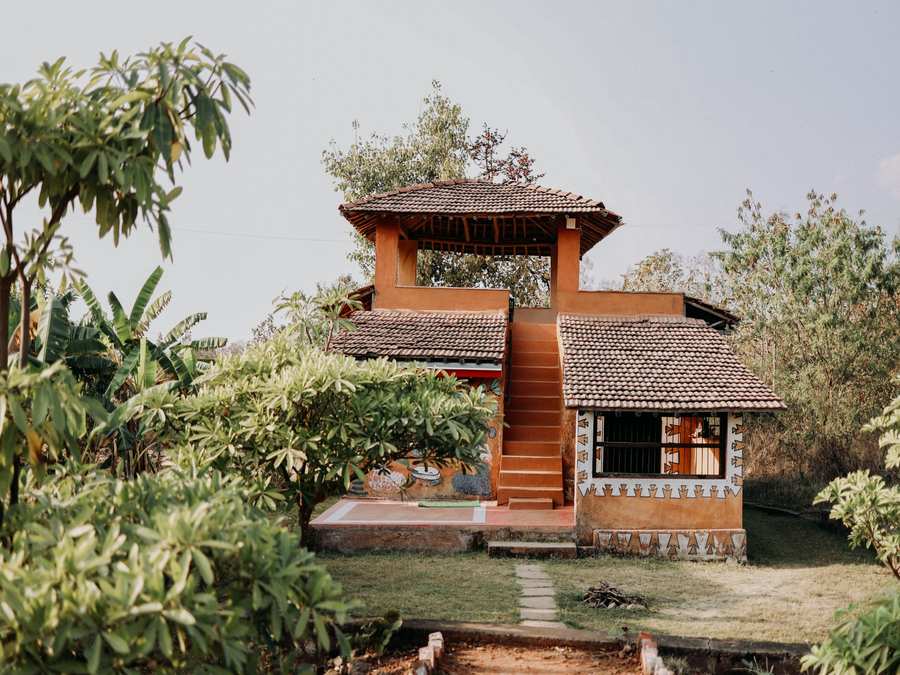 Mud Houses at Madhuban Eco Retreat near Ratapani Tiger Reserve