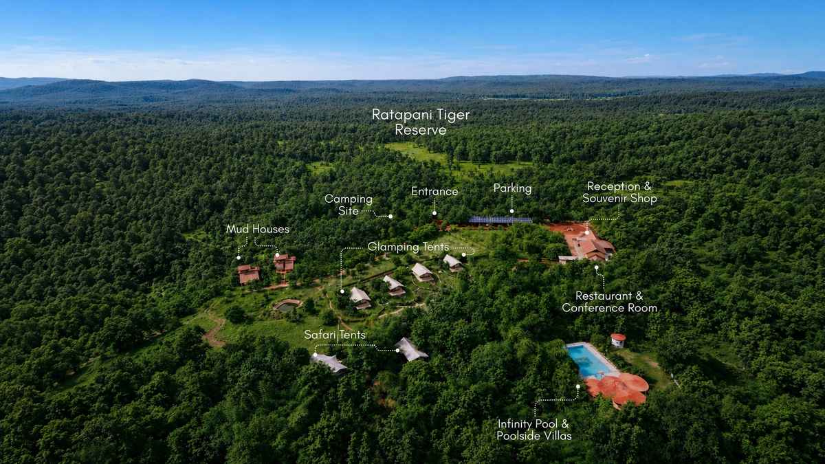 Aerial view of Madhuban Eco Retreat near Ratapani Tiger Reserve Bhopal